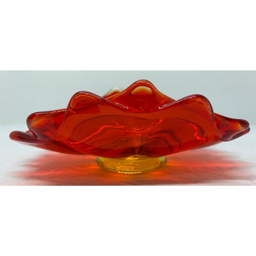 VTG Viking Art Glass Persimmon Orange Amberina Double Layer Dish Bowl Crimped